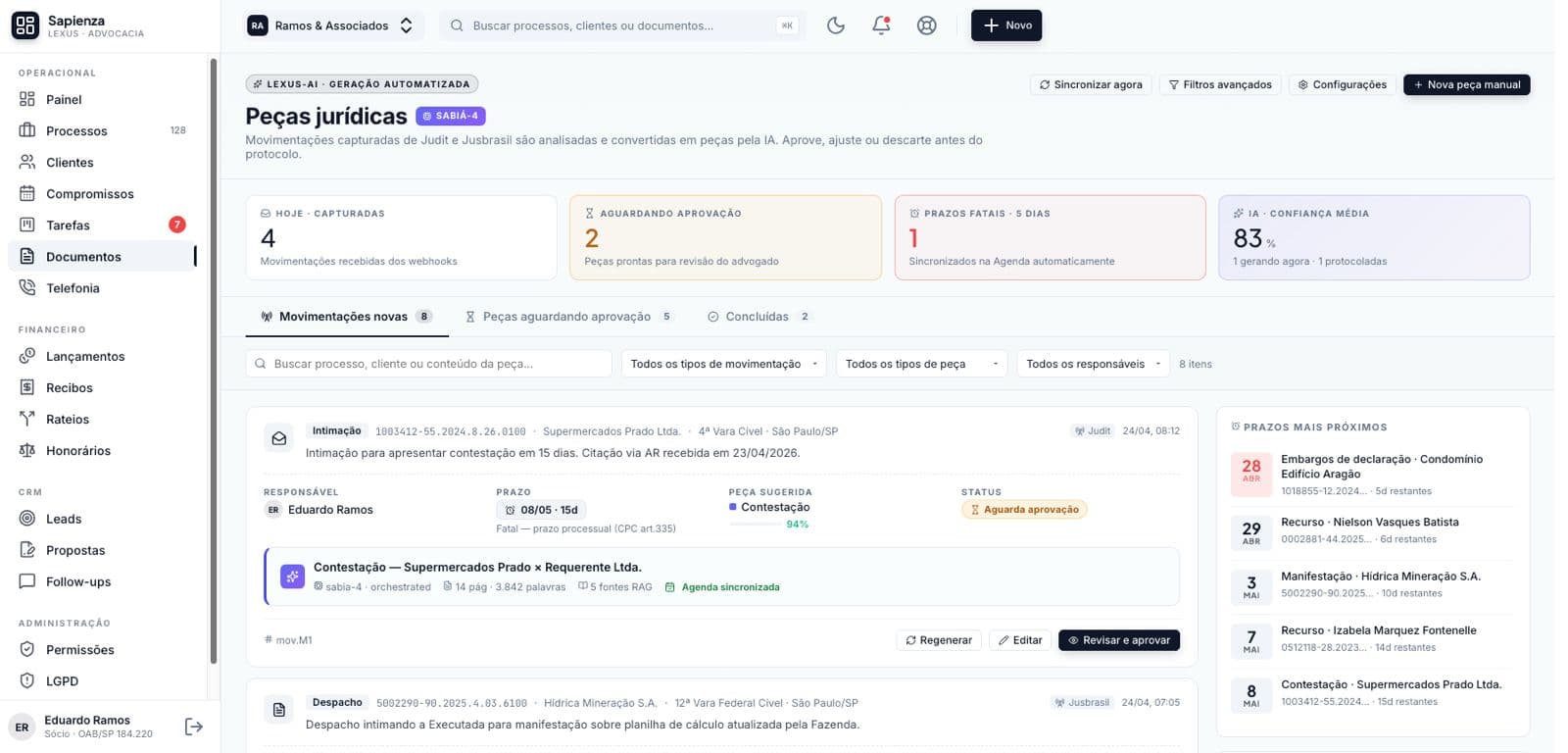 Peças jurídicas geradas em minutos